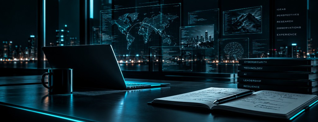 Insights workspace with cybersecurity, technology, AI, leadership and resilience themes